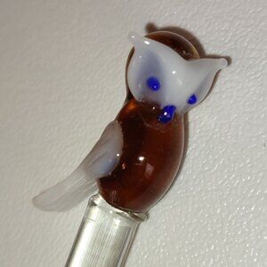 Owl Swizzle Stick Cocktail Barware‎ Blown Glass Art Party Vintage Collectible